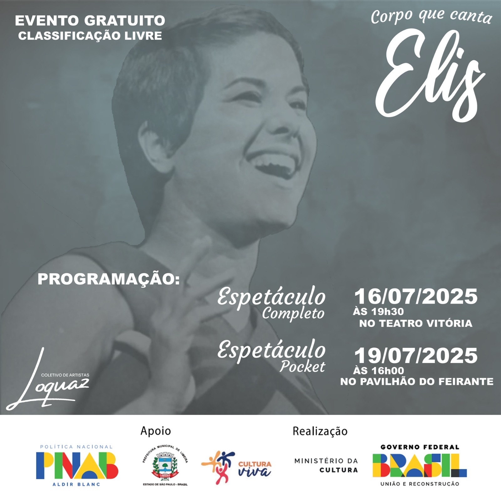 Espetáculo “Corpo que Canta Elis” será apresentado em Limeira com entrada gratuita