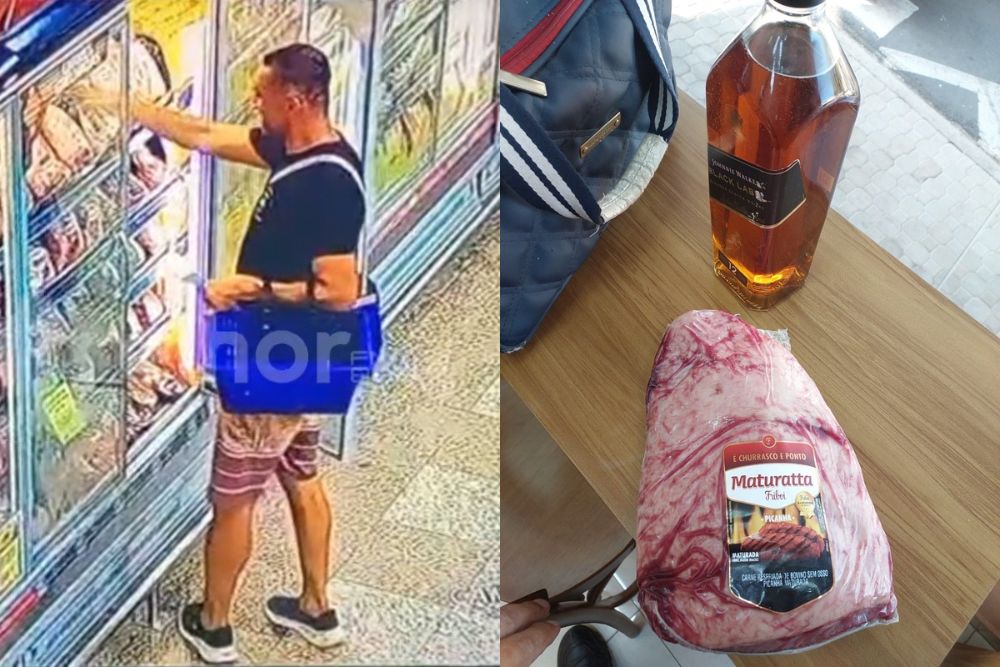 Câmeras flagram homem furtando picanha e uísque em mercado de Limeira